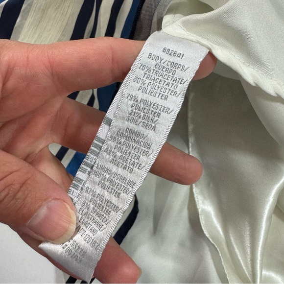 Theia Jacquard Nautical Stripe Midi Dress Blue Cap Sleeve V Back - Picture 7 of 12